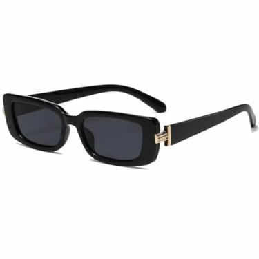 Imagem de HPIRME Óculos femininos modernos com armação pequena, estilo retrô, com lentes UV400 (preto e cinza).