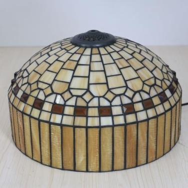 Imagem de Cúpula de reposição para abajur Tiffany, 40 cm (16 polegadas), em vitral creme âmbar, estilo vintage bege, para luminárias de mesa, de chão, pendentes e de teto.