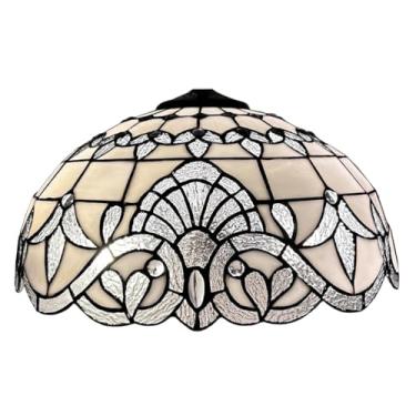 Imagem de Cúpula de abajur Tiffany grande, estilo barroco, em vitral, 40,6 cm de largura x 22,9 cm de altura, para luminárias de mesa, pendentes e de chão, cor prata.