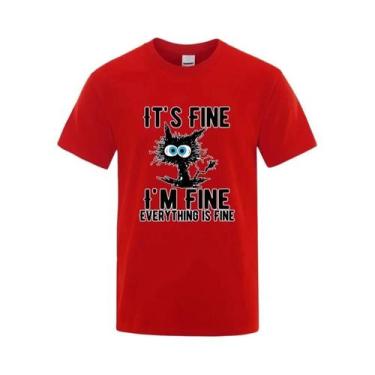 Imagem de Camiseta Masculina 100% Algodão Com Estampa De Gato Engraçado, Casual,