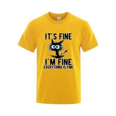 Imagem de Camiseta Masculina 100% Algodão Com Estampa De Gato Engraçado, Casual,