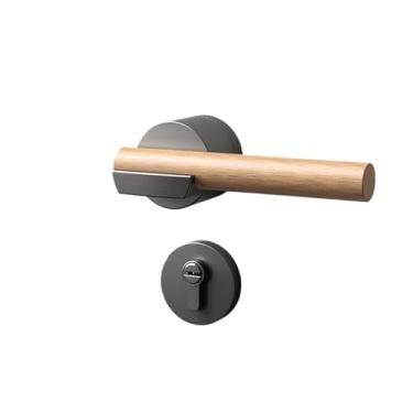 Imagem de Fechadura de porta interior retrô de madeira de cerejeira fechadura silenciosa para porta de quarto adequada para espessura de porta 35-50 mm (preto, com chave)