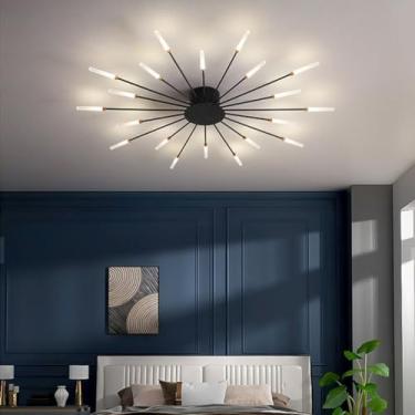 Imagem de Lustre de teto LED moderno, dimerizável, com 42 lâmpadas, embutido, com cúpula de acrílico, ideal para sala de jantar, quarto e sala de estar. Temperatura de cor: 3000-6000K. Efeito fogos de