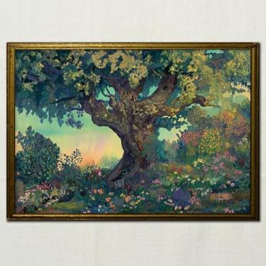 Imagem de Arte de parede de árvore vintage flores silvestres escuras impressões de paisagem natural arte de parede árvore de fantasia pintura de paisagem floresta encantada pôster fotos vintage cenário sala de