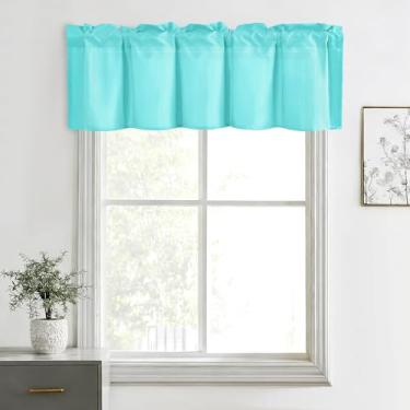 Imagem de Hiasan Cortinas de sanefa para cozinha, sala de estar, porão e janelas de banheiro, janela pequena, topo curto sólido de fazenda, painéis de cortina com bolso de haste curta - 152 x 45 cm, água, 1