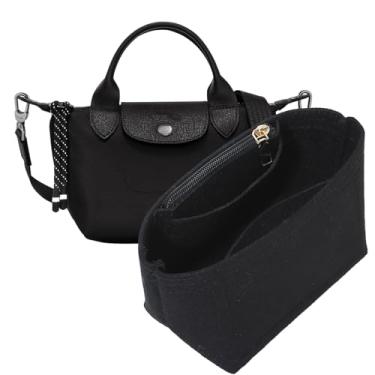 Imagem de OAikor Organizador de bolsa para mini bolsa Longchamp Le Pliage, mini bolsa organizadora de feltro leve com zíper premium, divisor de armazenamento de bolsas com compartimentos aprofundados