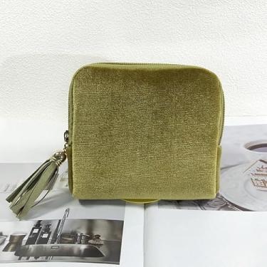 Imagem de 1 bolsa organizadora de joias com zíper com borla – Estojo de viagem portátil para anéis, pulseiras, bolsa clutch compacta, presente para mulheres, verde