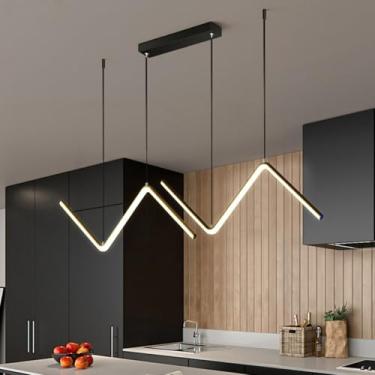 Imagem de Luminária pendente moderna de LED com formato de onda para mesa de jantar, com intensidade ajustável e controle remoto. Ideal para sala de estar, quarto, escritório ou sala de jantar (preta)