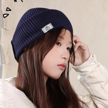 Imagem de 1 protetor de ouvido masculino de inverno, de malha, à prova de vento, protetor facial, gorro quente, chapéu dois em um, chapéu de cúpula, Azul marinho, M