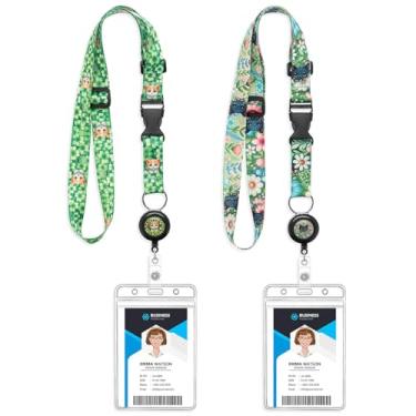 Imagem de Cordão de cruzeiro adorável para gatos com carretel retrátil para crachá e suporte de identificação à prova d'água, pacote com 2 alças ajustáveis no pescoço para cartões de cruzeiro, chaves, crachá de