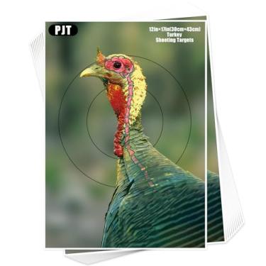 Imagem de PJT Pacote com 12 alvos de tiro de peru – Alvos de papel com respingos de impacto fluorescente de alta visibilidade para prática de espingarda, silhueta de peru grande para zeramento de caça e