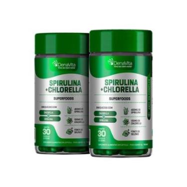 Imagem de Kit 2x Pote Spirulina Com Chlorela 2x1, Rico em Proteínas, Vitaminas B, Selênio, Denavita-Unissex