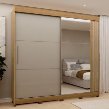 Imagem de Guarda Roupa Casal com Espelho 2 Portas de Correr e Pés Em MDF Itália 