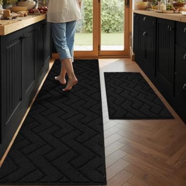 Imagem de hicorfe Conjuntos de tapetes e tapetes de cozinha, tapete antiderrapante de polipropileno superabsorvente, tapete macio e confortável, lavável para cozinha, corredor, escritório, pia, lavanderia (51 x