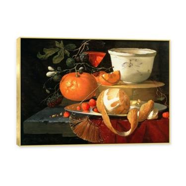 Imagem de NHLDZYH Moldura dourada. Arte de parede vintage - natureza morta com frutas - quadro de tela de estilo clássico - pintura de natureza morta com moldura decorativa. B25. 50x70cm