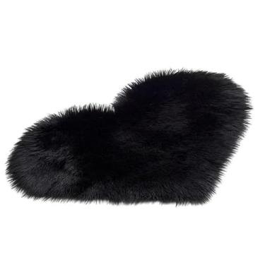 Imagem de Tapete de pelúcia em forma de coração quarto sala de estar menina tapete antiderrapante pequeno 30 * 40 cm decoração de casa tapetes têxteis (preto)