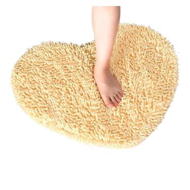 Imagem de Tapete de coração de chenille para banheiro, casa, quarto, banheiro, entrada, antiderrapante, absorvente, conjunto de banheiro (amarelo, 50 x 60 cm)