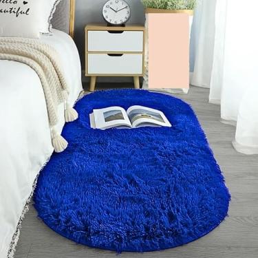 Imagem de Tapete Passadeira Oval Felpuda 2,00x0,75m para Quarto Sala Beira de Cama Macia(AZUL)