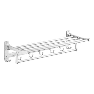 Imagem de 3FLQOOPP Toalheiro de banheiro Prateleira de toalha com duas barras de toalha Suporte de parede, suporte de parede de alumínio para espaço espesso