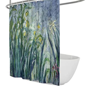 Imagem de Pinturas famosas impressas em cortina de chuveiro Claude Monet flores e folhas de plantas para decoração de banheira de fazenda design de tecido impermeável L 236 x C 182 (cm) (cortina de chuveiro L