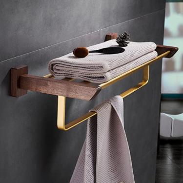 Imagem de Conjunto de ferragens de banheiro toalheiro de madeira, conjunto de acessórios de banheiro, toalheiros, gancho de roupão, suporte de papel higiênico, suporte de toalha barra de toalha montada na