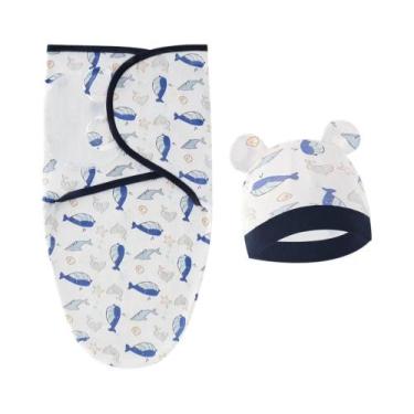 Imagem de Conjunto De Cobertor E Chapéu De Algodão Para Bebê Recém-Nascido Com E