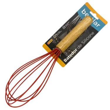 Imagem de Batedor de Silicone Vermelho com Cabo em Madeira - Bestlar