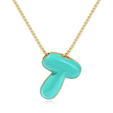 Imagem de KissYan Colar com letras de bolha, banhado a ouro 14 K, pingente de caixa com inicial de balão colorido, joia delicada para presente, Adjustable, Cobre, Sem Pedra Preciosa