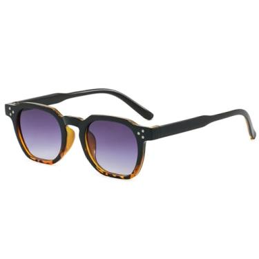 Imagem de Óculos de Sol UV400 - Armação Pequena em Jelly Color com Rebites e Lentes Degradê para Homens e Mulheres, Ideais para Esportes ao Ar Livre, Corrida e Ciclismo, Estampa de Leopardo Preto e Cinza