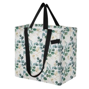 Imagem de SEHANY Sacolas de compras reutilizáveis de folhas verdes com alças reforçadas, bolsa de compras de lona dobrável à prova d'água de grande capacidade para viagem, cozinha, praia