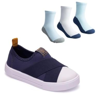 Imagem de Kit Tênis e 3 Pares de Meias Pimpolho Infantil Calce Fácil com Elástico, Azul, Tamanho 28-34 Confortável, Sem Cadarço (Azul, BR, Criança de 4 a 8 anos, Numérico, 31)