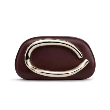 Imagem de Bolsa feminina clutch noturna, bolsa de mão de couro PU com alça transversal de corrente, guidão vintage de metal, Chocolate