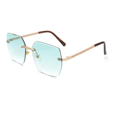 Imagem de HPIRME Óculos femininos sem armação, tamanho grande, com lentes degradê de luxo em metal (verde), proteção UV400.