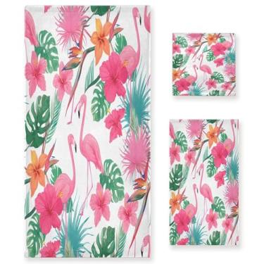 Imagem de xigua Flamingos Conjunto de toalhas de banheiro absorventes macias 3 peças toalha de banho toalha de mão toalhas decorativas para banheiro, academia, hotel, praia, piscina