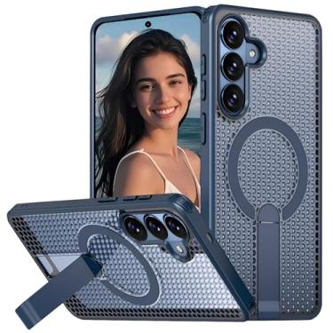 Imagem de CCSmall Capa de dissipação de calor para Samsung Galaxy A57, capa de telefone de malha oca respirável com anel magnético e capa de suporte ajustável para Samsung A57 FX azul escuro