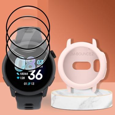 Imagem de Protetor de tela de relógio para Garmin Bounce 2, cobertura total 3D borda curva moldura filme PET anti-arranhões alta definição e capa de silicone (rosa)