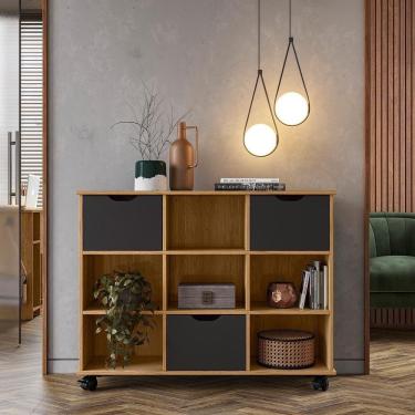 Imagem de Rack Organizador 03 Gavetas Pretas E 6 Nichos Freijó - Qmovi