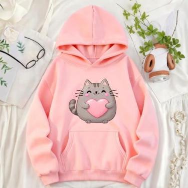 Imagem de Moletom Canguru Infantil Estampa Gatinho Gordinho Coração 1033 Inverno