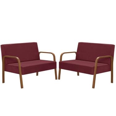 Imagem de Kit Poltrona Decorativa 2 Namoradeiras De 2 Lugares Jade Braço Madeira Suede