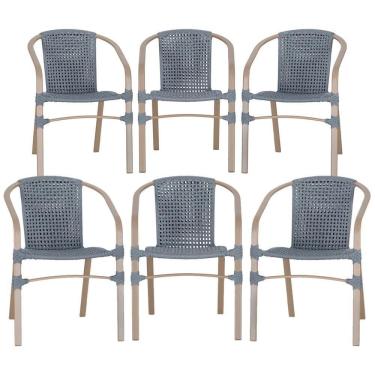 Imagem de 06 Cadeiras Floripa Alumínio Pintura Fendi Trama Original Prata