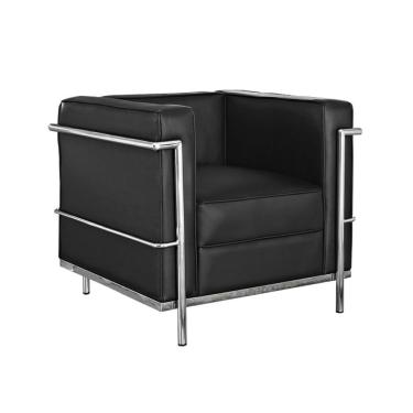 Imagem de Poltrona Le Corbusier Cromada Couro Ecologico Preto