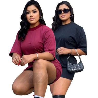 Imagem de Kit 2 Camisa Oversized Feminina Long Premium Camiseta Plus Pronta Entr