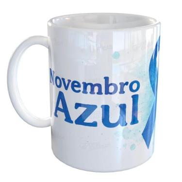 Imagem de Caneca Porcelana Novembro Azul - Pense Canecas, Branco