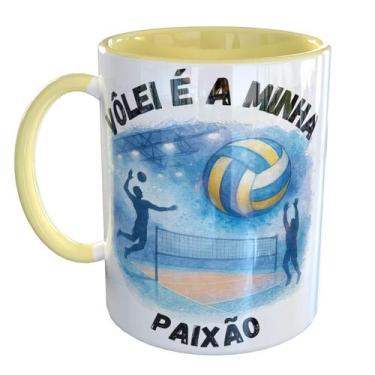 Imagem de Caneca Porcelana Vôlei é a Minha Paixão - Pense Canecas, Amarelo