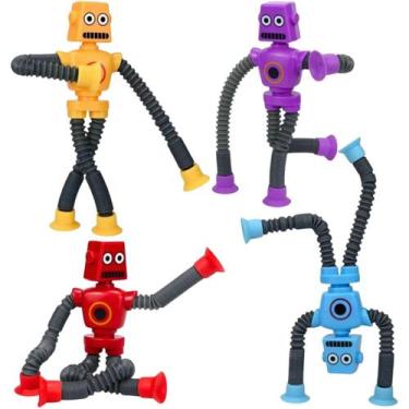Imagem de kit 4 Robô Articulado Flexível com Ventosas Brinquedo Divertido Colori