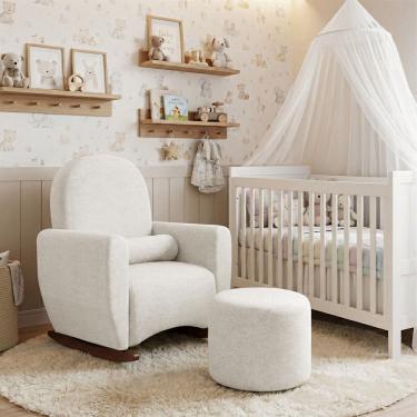 Imagem de Poltrona Orgânica de Balanço Lara com Puff Tecido Chenille Off White