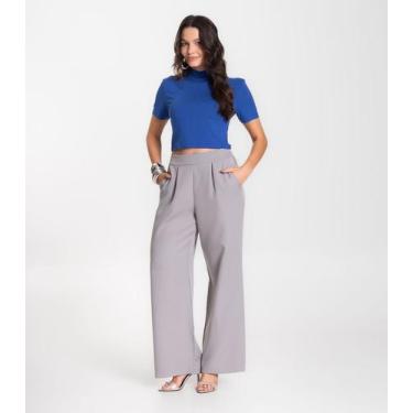 Imagem de Calça Feminina Alfaiataria Com Bolsos Renaluci Cinza, G, Cinza