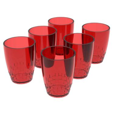 Imagem de Conjunto 6 Copos Crippa 300ml Plástico Vermelho Água Suco Refrigerante Escolar Lanche