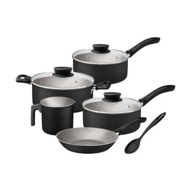 Imagem de Jogo De Panelas 5 Peças Preto Linz Antiaderente E Colher Tramontina