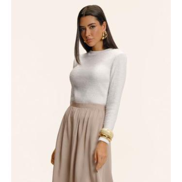 Imagem de Blusa Feminina Manga Longa Tricô Felpudo Endless Bege, P, Bege